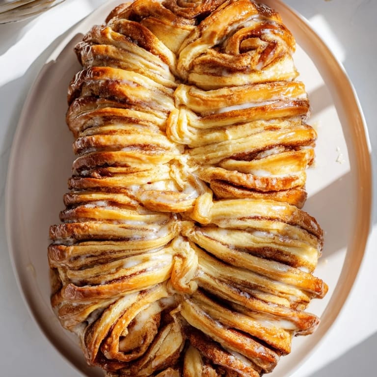 A freshly baked Cinnamon Swirl Christmas Tree Bread, showcasing flavorful cinnamon swirls inside and out.