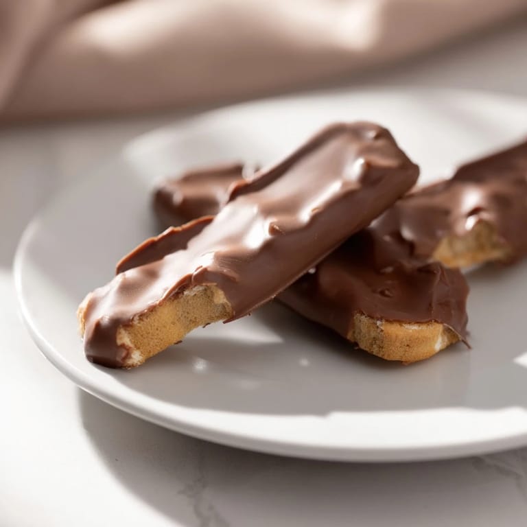 Freshly baked Simple Cookies: Vanilla Wafers, half-dipped in melted chocolate, ready to savor.