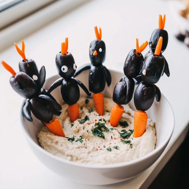 This Winter Dip presents a smooth, chilled white bean dip with adorably placed olive penguins.