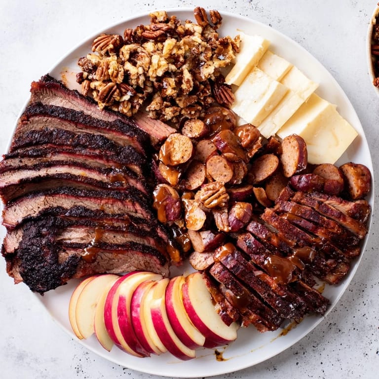 This delicious Smoky BBQ & Bourbon Companion features tender brisket, rich cheeses, and candied pecans galore.