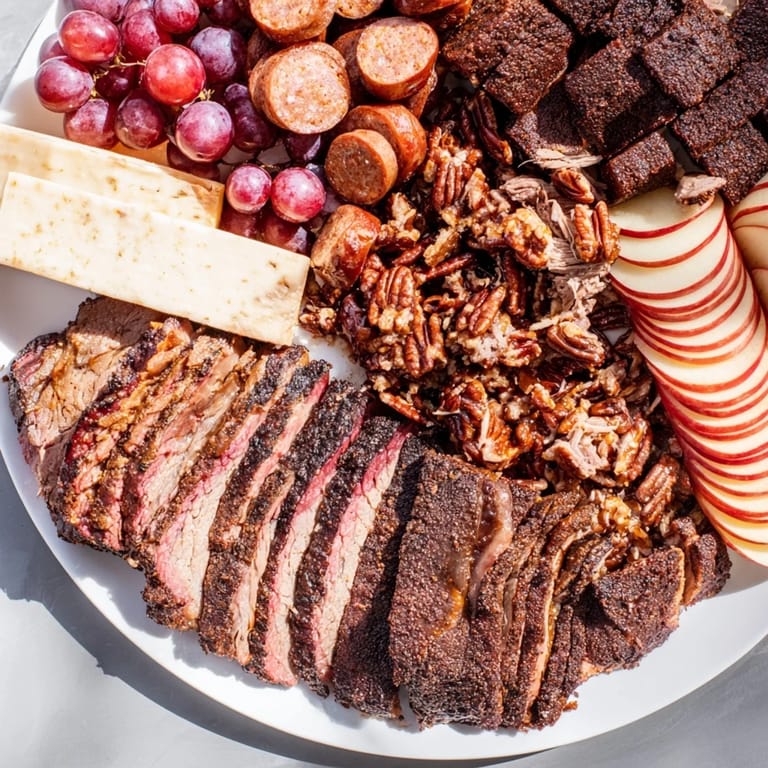 Imagine beautifully-arranged Smoky BBQ & Bourbon Companion platter, perfect for sharing with friends and family.