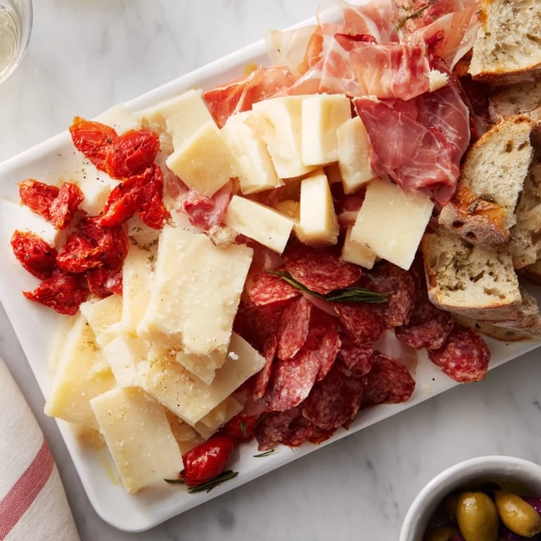 A beautifully arranged Rustic Italian Farmhouse Board, full of delicious Italian antipasto perfect for sharing with friends.