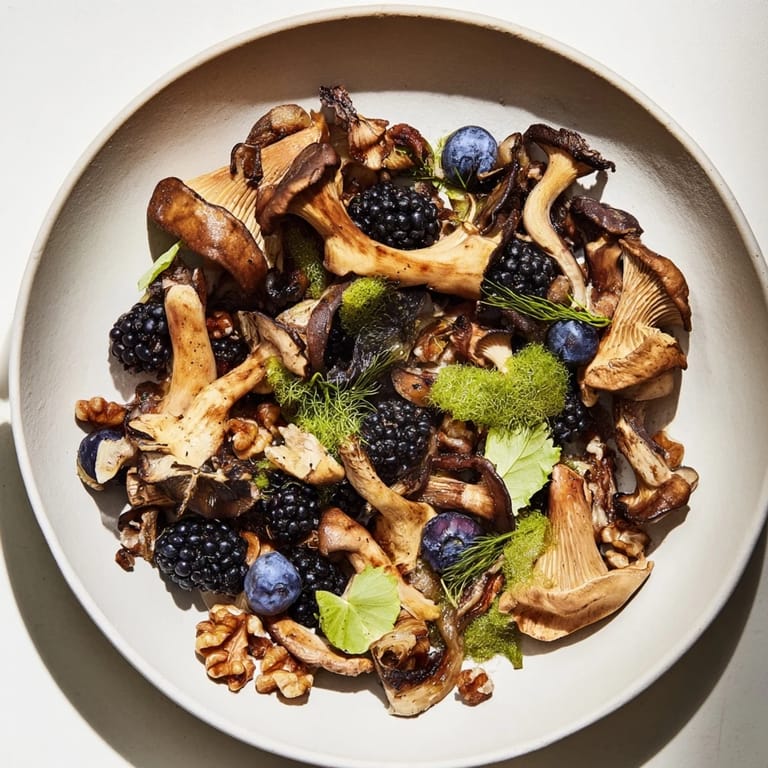 Fresh blackberries and blueberries accent the delicious Northwest Forest Forager featuring wild mushrooms and toasted hazelnuts.