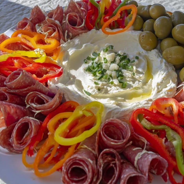 Get ready to serve a striking plate: vibrant The Medusa Curls appetizer with curly meats and olives.