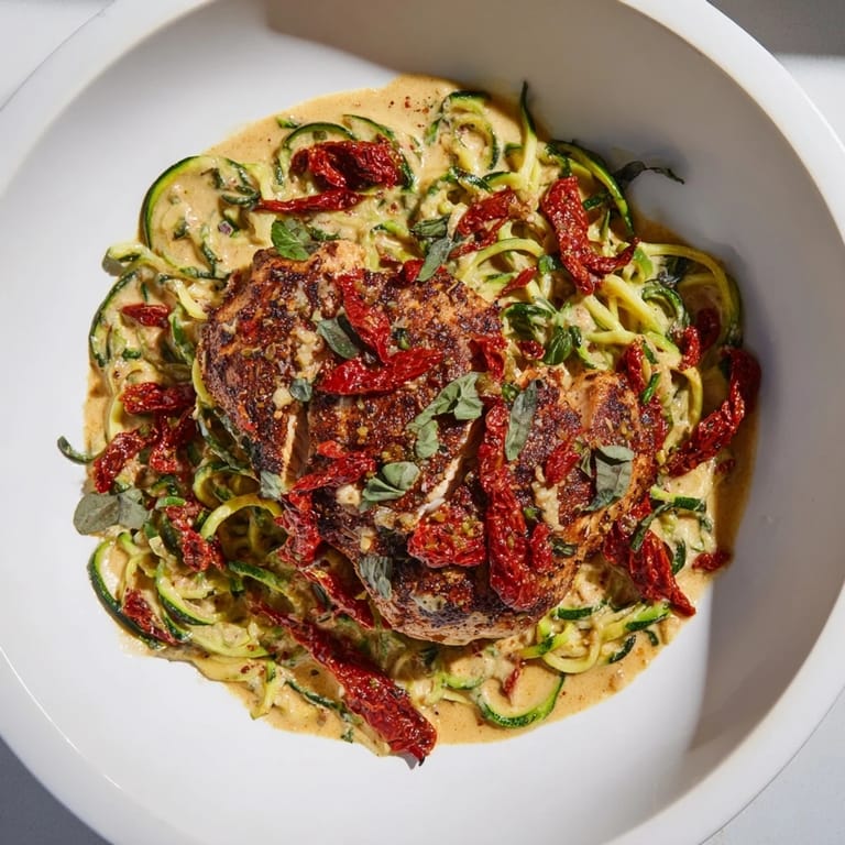 Golden-seared chicken breasts smothered in a rich, creamy sauce, served with delicate Marry Me Chicken Zoodles.