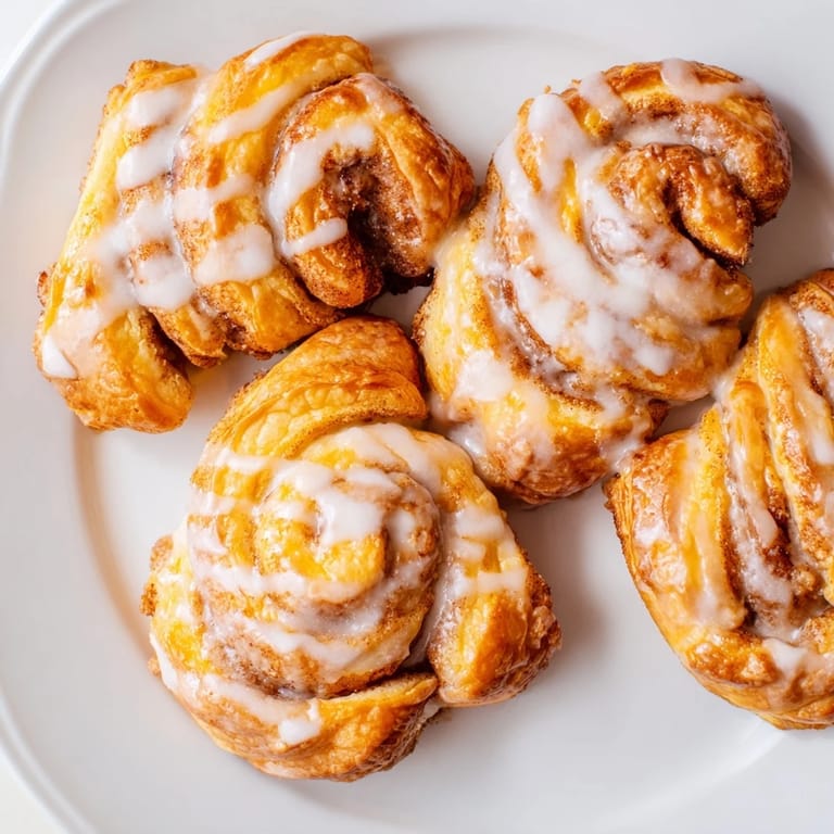 Close-up of freshly glazed air-fryer cinnamon roll twists, perfect for breakfast or a sweet snack.