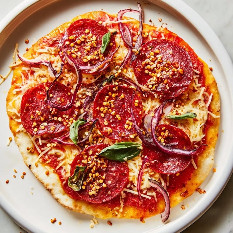 Golden-brown Hot Honey Pepperoni Flatbread with bubbly mozzarella and savory pepperoni slices.