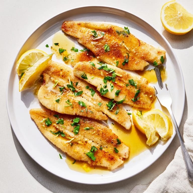 Delicate pan-fried Flounder Meunière ready for a bright sauce topping.