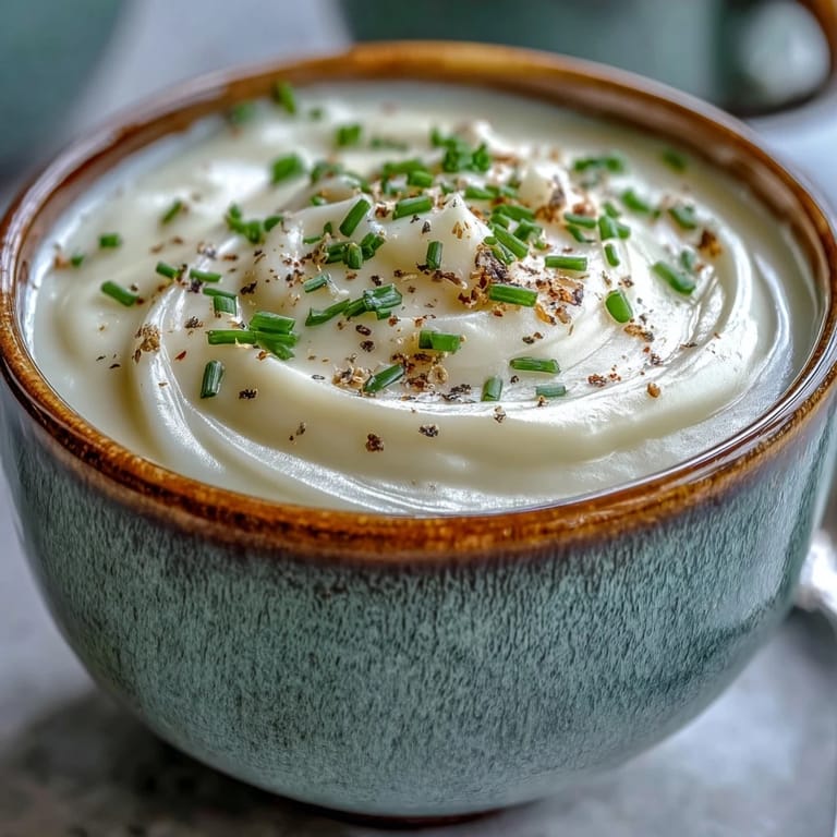 A cozy bowl of Cream of Potato Soup with melted cheddar cheese and crispy bacon crumbles.
