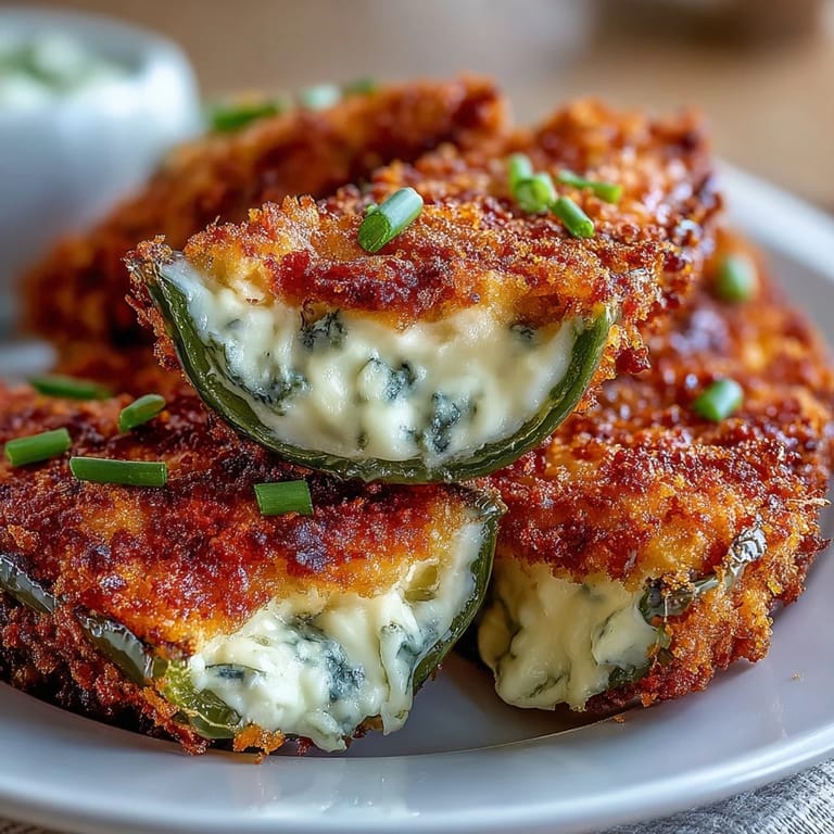 Close-up of Air Fryer Jalapeño Poppers with a bubbly golden crust and a peek at the creamy filling, perfect for game day snacking.