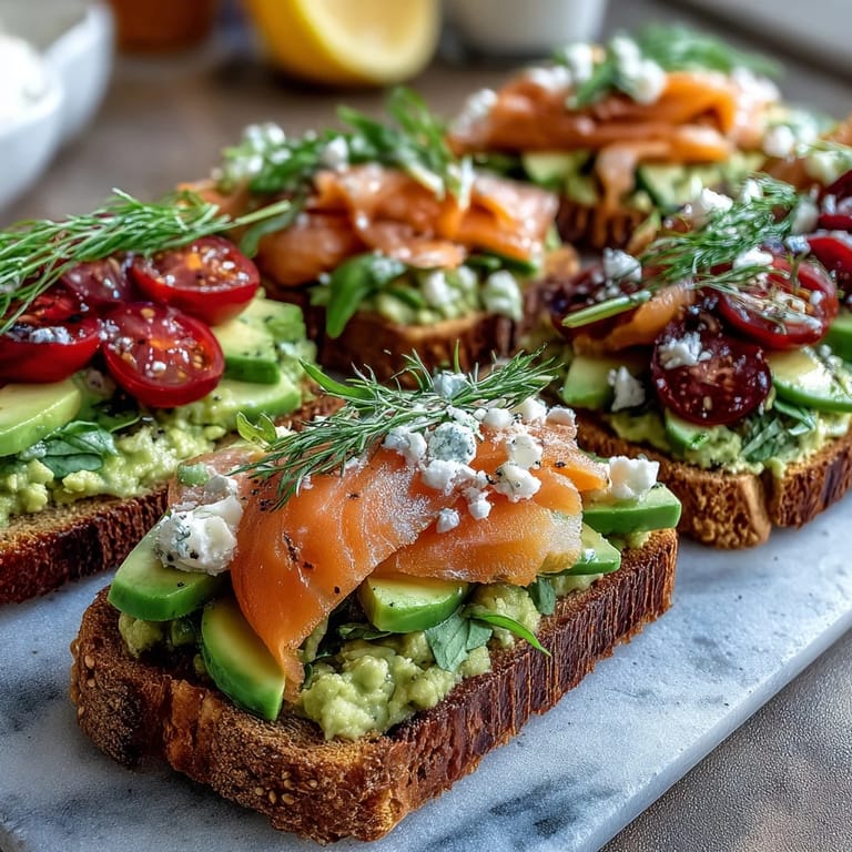 3. Smoked salmon avocado toast board with fresh dill, radishes, and arugula, offering a variety of textures and flavors for a modern American brunch.