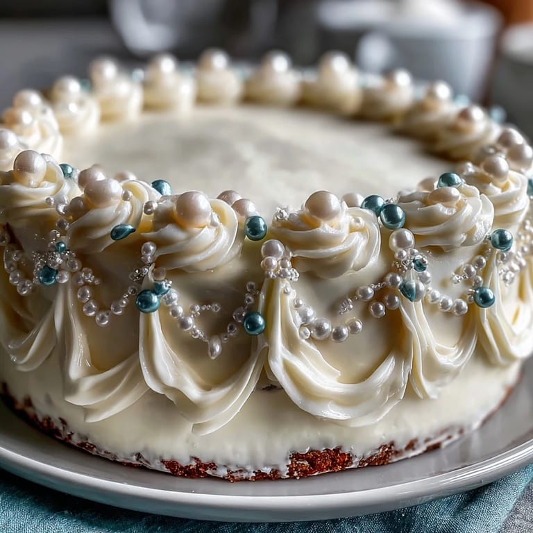 Delicate Communion party cake with lustrous pearl fondant finish and intricate edible pearl decorations, ideal for special occasions.