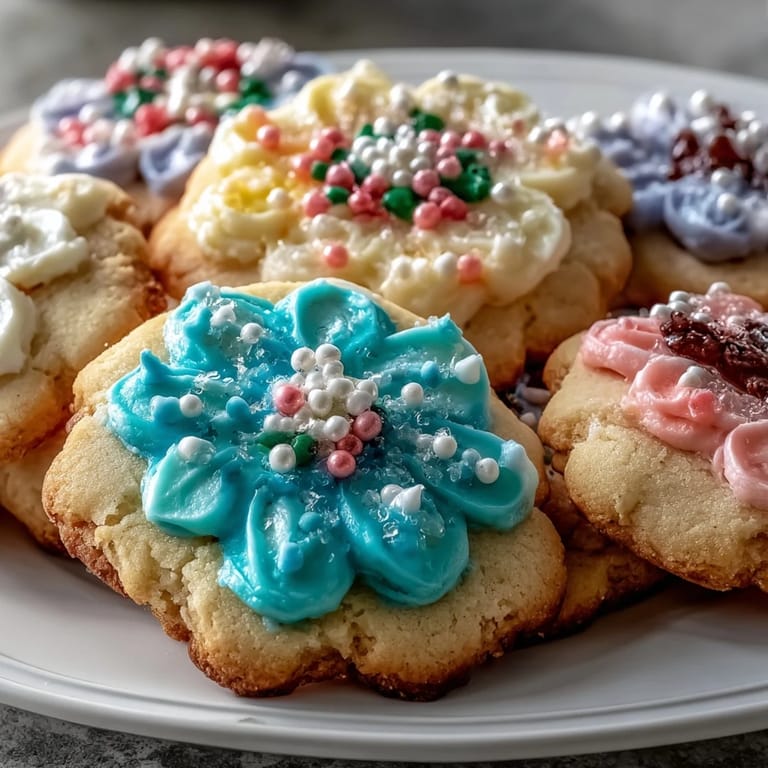 Delicate buttery shortbread cookies decorated with intricate royal icing flowers, ideal for Easter or Mother's Day.