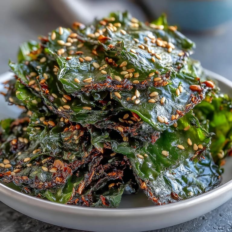Lightly baked seaweed snack chips, sprinkled generously with sesame and sea salt.